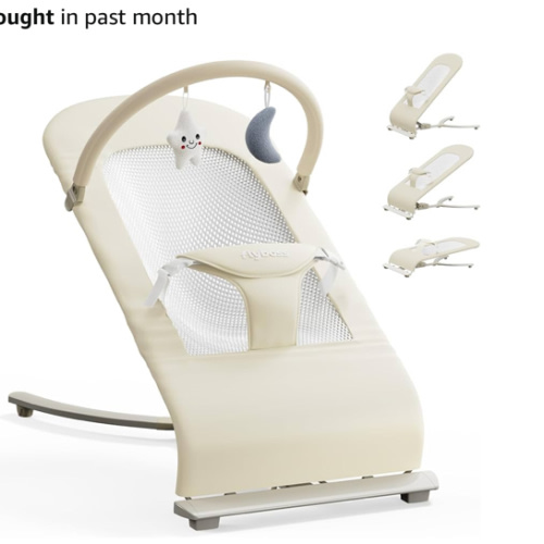 3-in-1 Portable Baby Bouncer & Rocker Chair for Newborn to Toddler - 4 Adjustable Recline Positions, Breathable Cotton Fabric, Natural Vibration, Supports Up to 33 lbs (Oatmeal Khaki)