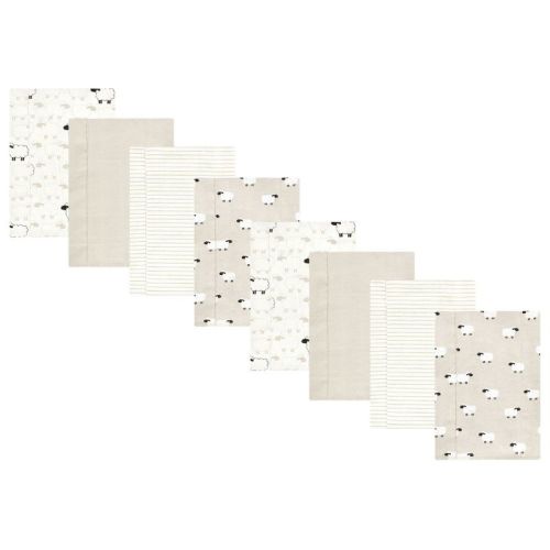 Hudson Baby Boys and Girls Cotton Poly Flannel Burp Cloths 8-Pack, Taupe Sheep, One Size