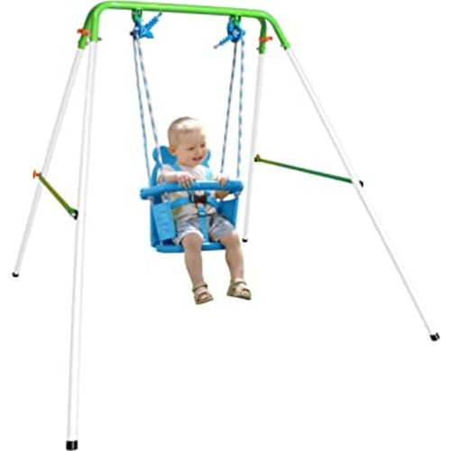 Sportspower My First Toddler Swing - Heavy-Duty Baby Indoor/Outdoor Swing Set with Safety Harness, Blue, 52"L x 55"W x 47"H
