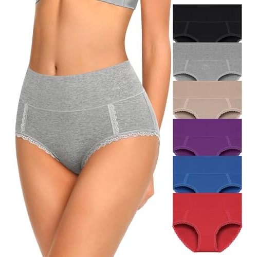 MISSWHO Cotton High Waisted Soft Womens Underwear Breathable Panties, Multipack