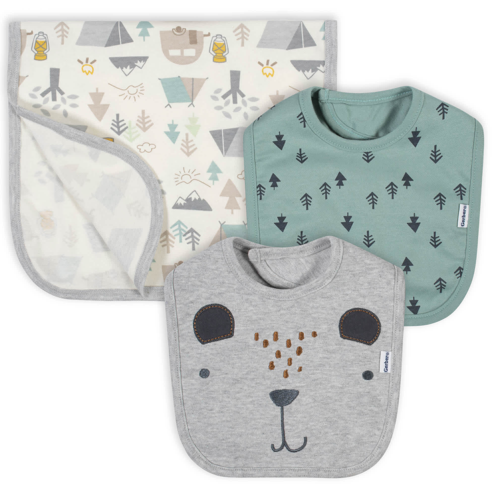 Gerber Bib and Burp Set - Gray, One size, 3