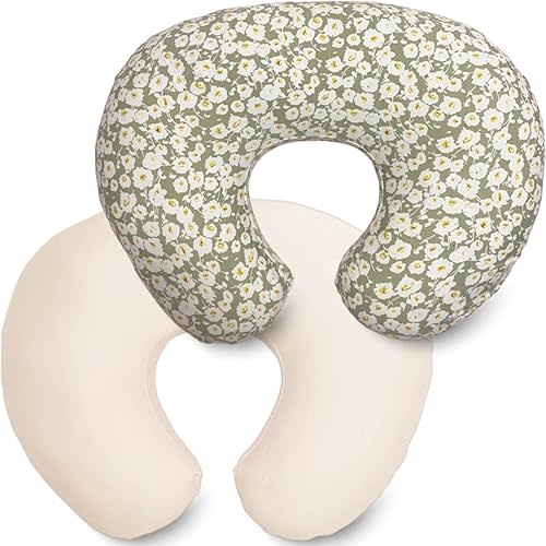 2 Pack Ultra Soft Nursing Pillow Covers for Baby Girl & Boy, Stretchy Boppy Compatible Cover for Breastfeeding Pillows, Easy to Use & Clean (Beige,Wild Floral)