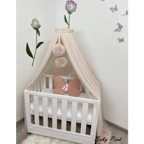 Baby pink crib canopy, Nursery baldachin with pompoms, Hanging baldachin for toddler, Nursery canopy, Princess canopy, Baby baldachin