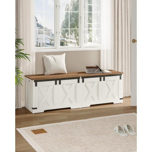 Gracie Oaks 59" Storage Chest, Extra Large Storage Trunk with 2 Safety Hinges, Farmhouse Wooden Box Bench, Lift-Top Organizer Chest, Entryway Trunk for Bedroom, Living Room, White and Brown & Reviews | Wayfair