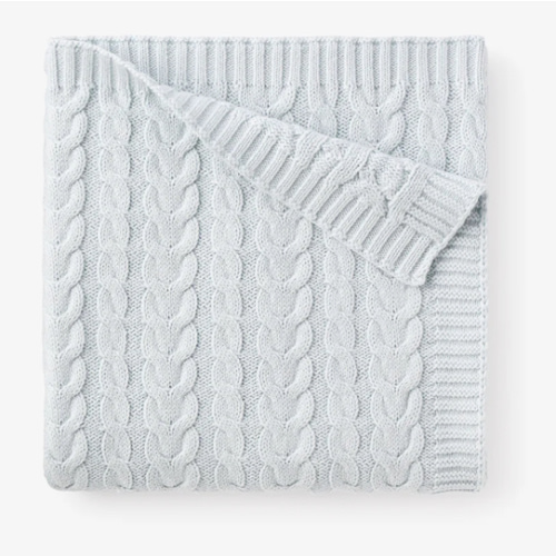Pale Blue Horseshoe Cable Knit Baby Blanket