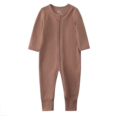 Baby Organic Cotton Footless Sleep and Play, Baby Boy and Girl Zip Front Romper, Long Sleeve Pajamas - Brown - 0-3 Months
