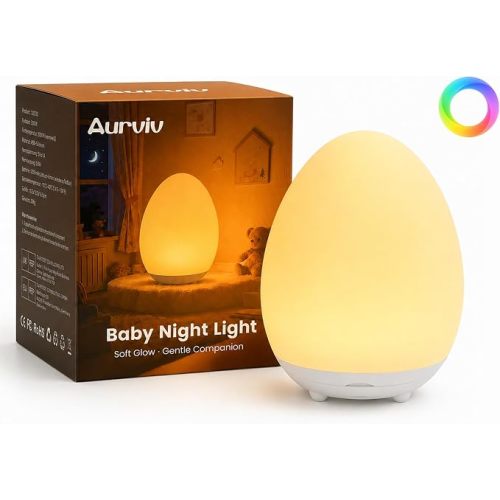 Egg Night Light for Kids, Soft Silicone Baby Egg Light for Nursery | Touch Control, Stepless Dimming & 7 Color Changing, Rechargeable, 30/60 Minute Timer for Breastfeeding, Nursery