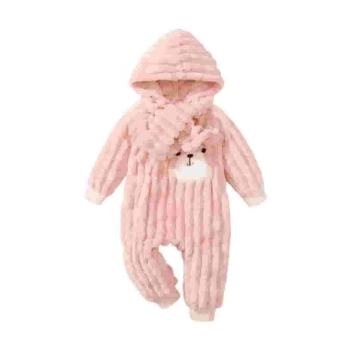 Mikrdoo Baby Girls Clothes Fall Winter Outfits Rabbit 1 Months Newborn Girls Single Breasted Design 3 Months Girls Hoodie Bodysuits With Scarf 2Pcs Romper Set Pink