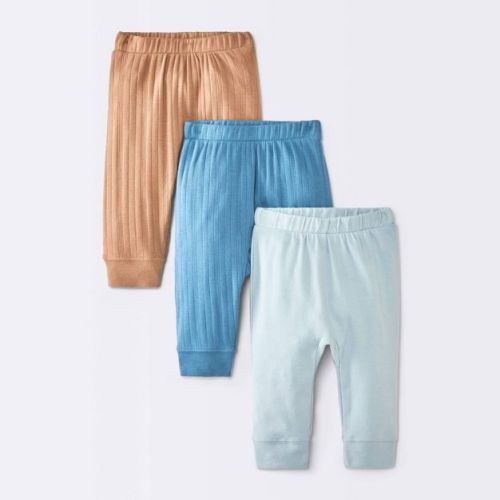Baby 3pk Ribbed Pants - Cloud Island™ Blue/Brown 3-6M