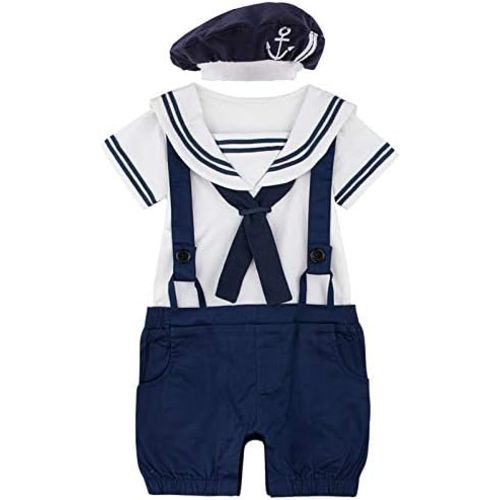 COSLAND Baby Boys' 2pc Sailor Costume, Cotton, Infant Short Sleeve Romper, 3-24 Months