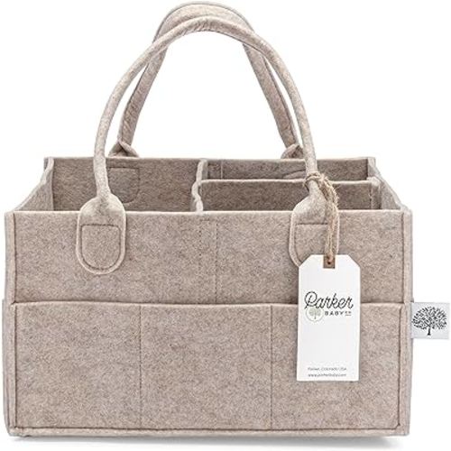 Parker Baby Diaper Caddy - Nursery Storage Bin and Car Organizer for Diapers and Baby Wipes (Oatmeal, Regular)