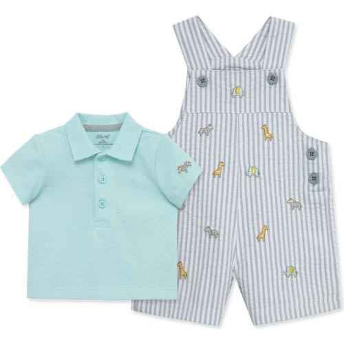 Baby Safari Embroidered Cotton Polo & Shortalls Set, 3M, Grey