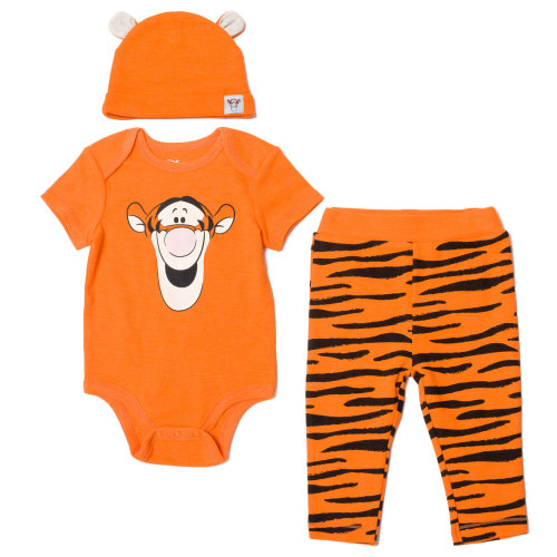 Disney Winnie the Pooh Tigger Newborn Baby Boy or Girl Cosplay Bodysuit Pants and Hat 3 Piece Outfit Set Newborn to Infant