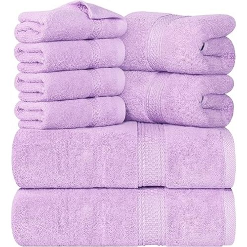 Utopia Towels 8-Piece Premium Towel Set, 2 Bath Towels, 2 Hand Towels, and 4 Wash Cloths, 600 GSM 100% Ring Spun Cotton Highly Absorbent Towels for Bathroom, Gym, Hotel, and Spa (Lavender)
