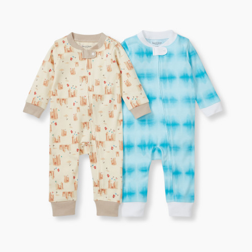 Burt's Bees Baby 2 Pack Sleep & Play Pajamas Organic Cotton - Tan/Blue, 0-3 M