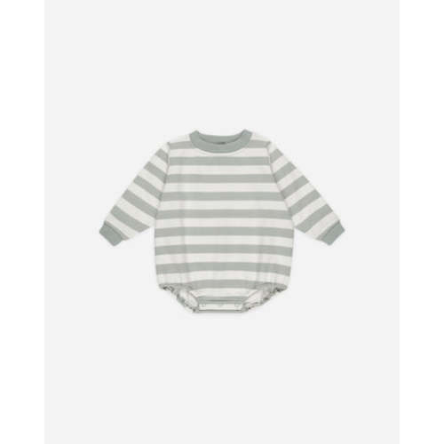 Crewneck Bubble Romper || Sage Stripe
