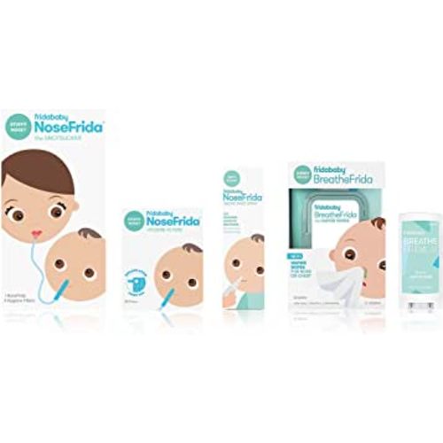 Frida Baby Cold and Flu Relief Bundle: Includes the NoseFrida Nasal Aspirator, Hygeine Filter, Saline Nasal Spray, Baby Vapor Rub & Vapor Nose & Chest Wipes