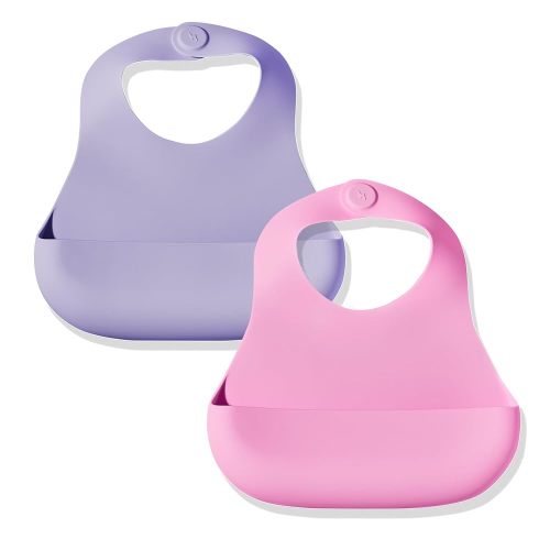 Magnetic Silicone Bibs 2-Pack Waterproof, Dishwasher Safe, BPA Free Food-Grade, Baby Feeding Bib