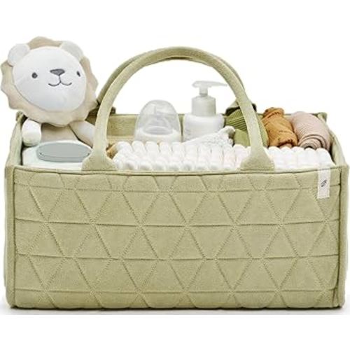 Baby Diaper Caddy Organizer Soft Nursery Storage Basket for Changing Station Girl and Boy - Baby Registry Must Haves Newborn Essentials - Gift for Baby Shower Car Caddy Organizer (Pistacchio Green)