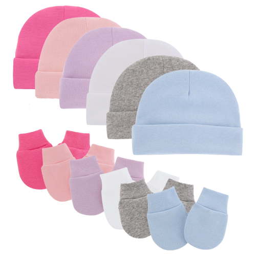 Tisoloow Baby Hats with Scratch Mittens Set Unisex Newborn Hospital Hats for Baby Boys Girls Cute Infant Beanie Caps Cotton Soft Baby Hat 0-6 Months Z 6 Pack d One Size