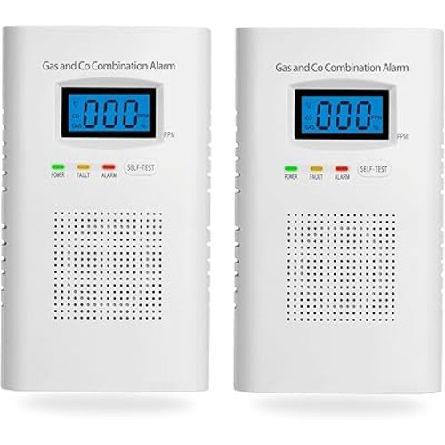 2 Pack Combination Gas & Carbon Monoxide Detectors - Plug in CO Alarm & Natural Gas Detector with Digital Display, CO Detector & Combustible Gas Detector for Home, Easy to Read
