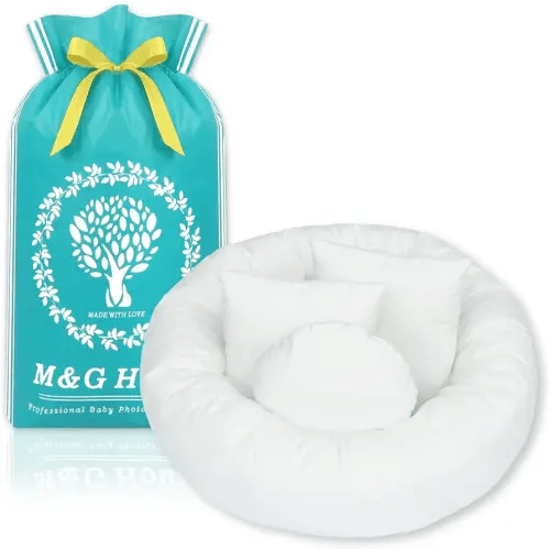 4PC Newborn Photo Props Baby Photography Basket Pictures Infant Posing Props | 1 Photo Donut | 3 Posing Pillows(Fits 0-3 Month)