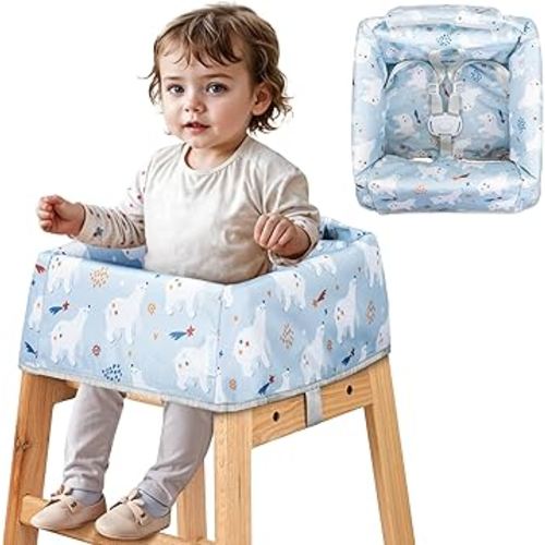 High Chair Cover for Baby Restaurant: Sprouterie Baby Highchair Covers for Restaurant Waterproof Washable Stain and Slip Resistant Portable for Children Outdoor Indoor Eating Blue Polar Bear