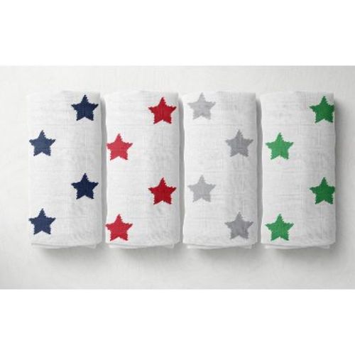 Bacati - Stars Boys Swaddling Muslin Blankets Of 4 (navy,green, Red,gray)