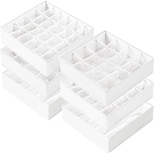 Criusia Drawer Organizer - 6 Set Clothes Organizer for Closet & Bedroom - 90 Cells Bins for Sock, Underwear, Bra, Baby Clothes - Washable & 10xDurable than Non-Woven Fabric (White)