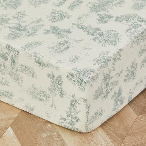 Brandream Baby Crib Sheets for Girls Boys, Fitted Crib Sheet for Standard Crib and Toddler Mattress, Super Soft 100% Cotton Baby Sheet French Country Toile Floral Print,Green