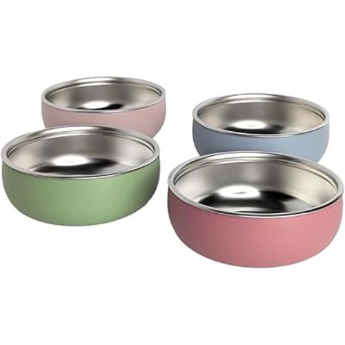 Non-Toxic Stainless Steel Child Bowl 5” with Non-Slip Silicone Shell, Multi-color, (Set of 4 bowls) Unbreakable, Mess Free Feeding for Babies, Toddlers, Kids, BPA free