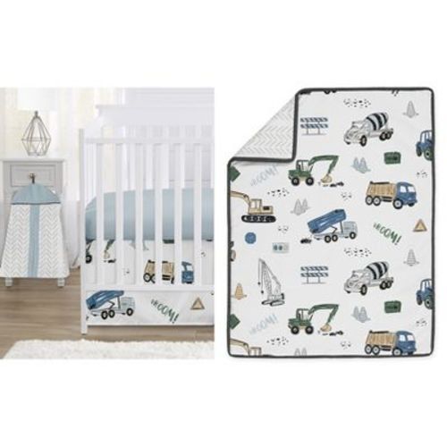 Sweet Jojo Designs Boy Baby Crib Bedding Set - Construction Truck Green Blue And Grey 4pc
