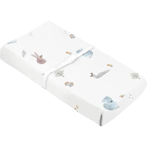 Kushies Baby 100% Breathable Cotton Percale Contoured Changing Pad Cover with Slits for Safety Straps, Made in Canada, 17" x 33" Multi Forest
