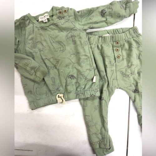 Rabbit and bear organic toddler boy Dino outfit - size 24M