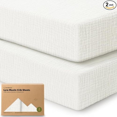 KeaBabies 2-Pack Muslin Crib Sheets for Boys, Girls - 100% Organic Cotton Fitted Baby Crib Mattress Sheet, Soft Breathable Standard Toddler Bed Cover Bedding Set, Neutral, Durable 52x28 (Soft White)