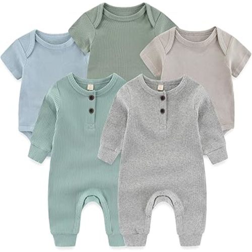Newborn Baby Bodysuit Soft Ribbed Romper Infant Boy Girl Clothes Set 0-12 Months