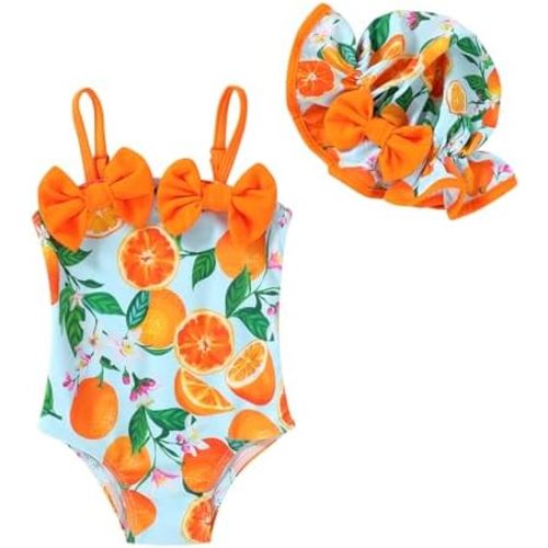 YOUNGER TREE Toddler Baby Girl Swimsuit Infant One Piece Bathing Suits with Hat Newborn Summer Beach Swimwear