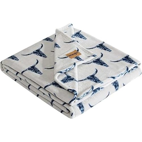 Wrangler - Blanket, Super Soft Plush Bedding, Yellowstone Inspired Throw Blanket for Couch or Bed (Plains Creek Blue, 50" x 70")