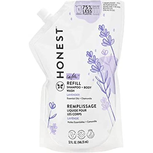 EVENING- The Honest Company 2-in-1 Cleansing Shampoo + Body Wash Refill Pouch | Gentle for Baby | Naturally Derived, Tear-free, Hypoallergenic | Lavender Calm, 32 fl oz
