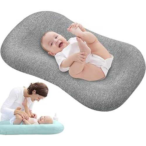 Baby Lounger Pillow for Newborn, Snuggle Organic Lounger for Baby, Soft Cotton Breathable Baby Nest Sleeper (Grey,95x55cm/37.4x21.6in)