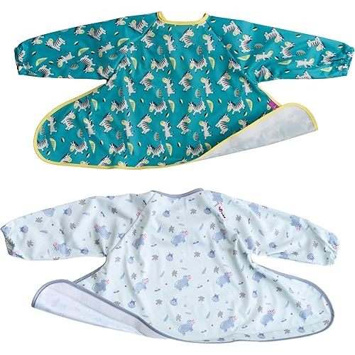 Tidy Tot- 2 Pack Spare Baby Bibs for Bib & Tray Kit - Mess Proof Long Sleeve Smock Attaches to Feeding Mat - Waterproof Bibs