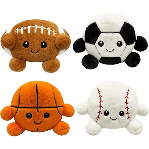 Sports Balls Plush Toys Playset – Soft Basketball, Football, Soccer, and Baseball Toys for Kids – Set of 4 Fluffy Stuffed Sports Balls for Playtime,Catch, and Room Décor