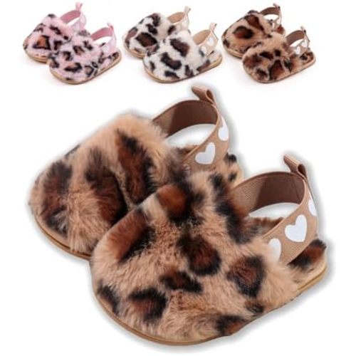 Leopard Baby Girl Slippers, Soft Non-Slip Sole Infant Shoes for Indoor & First Walkers, Warm Plush Toddler Shoes for Cozy Winter Comfort, Cute House Shoes Gift