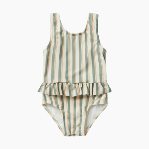 Rylee + Cru Skirted One-Piece - Aqua Stripe, 12-18 M
