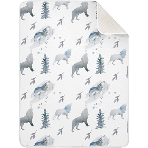Ollabaky Animal Wolf Baby Blanket for Boys Girls Cotton Throw Blanket Swaddle Blanket for Crib Stroller Nursery Receiving Blanket Infant Toddler Unisex 30"x40"