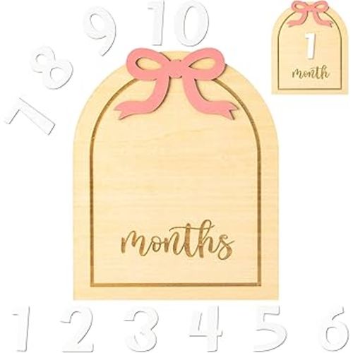 R HORSE Baby Monthly Milestone Cards, 3D Coquette Pink Bow Wooden Monthly Milestone Discs with Number Cards, Newborn Months Signs Announcement Baby Shower Photography Props Gifts for Boy Girl