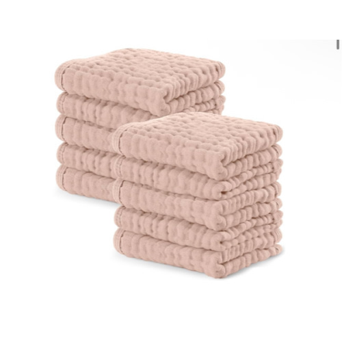 Comfy Cubs Muslin Baby Washcloths 10 Pack - Soft 6-Layer Cotton Wash Cloths for Sensitive Skin - 10"x10" Large, Gentle, Absorbent Infant Essentials for Newborn and Toddlers - Blush