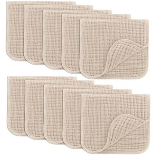 Muslin Burp Cloths Large 100% Cotton By Comfy Cubs (sand, Pack Of 10)
