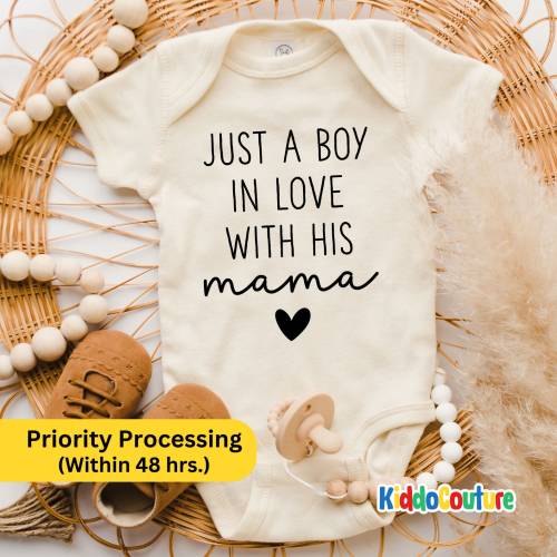 Just A Boy In Love With His Mama Baby Onesie®, Mama Baby Onesie®, Mother's Day Gift For For Mom From Boy, Mama Baby Natural Onesie®, KC-LLL0