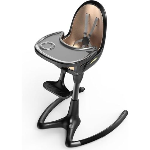 Hot Mom New Baby High Chair, Adjustable Seat Height&Angle Eating Chair with Foot Rest,Eat&Grow Covertible for Toddlers Kids or Adult,Removable Tray,PU Leather Cushion,2024 (Black)